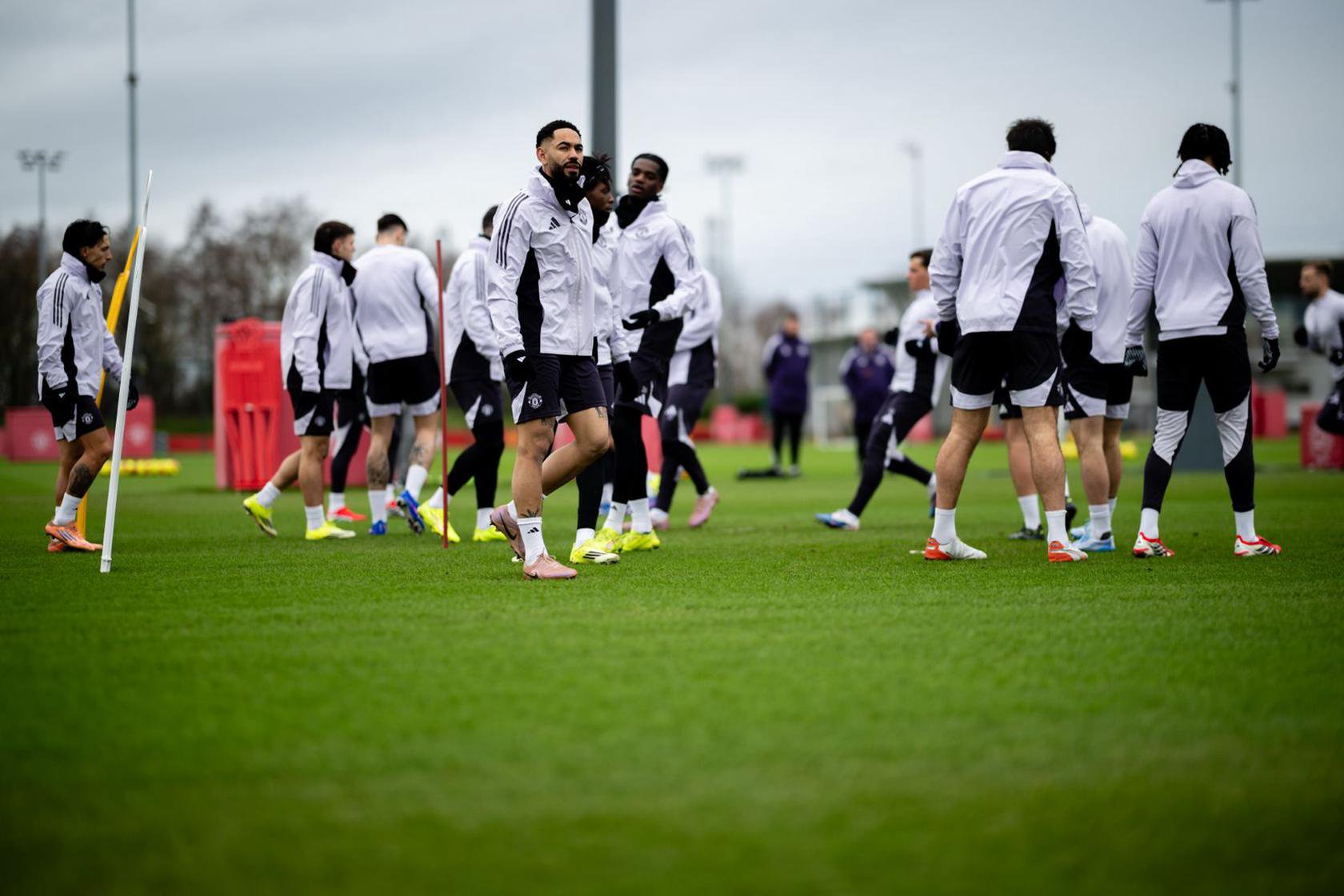 United train in front of cameras at Carrington