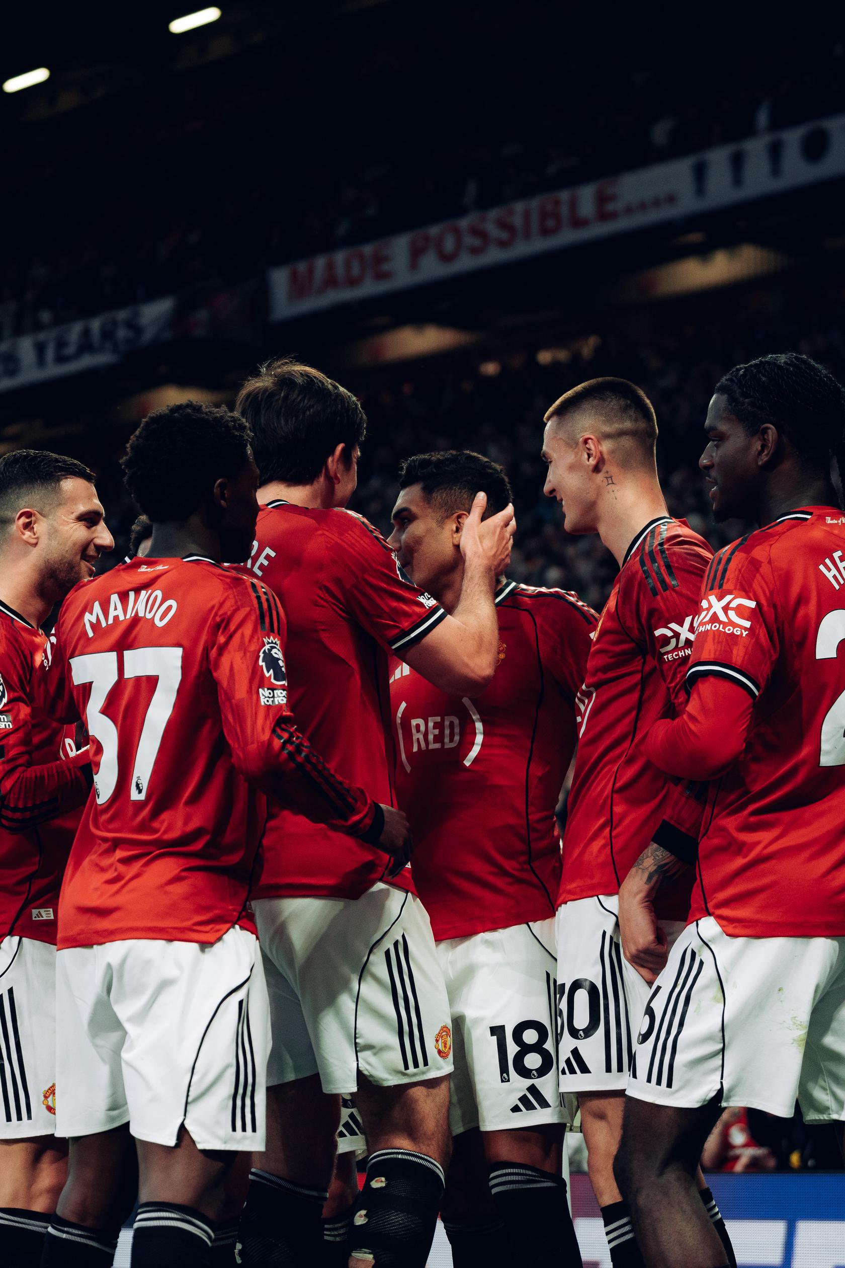 Casemiro is congratulated for his goal against Brentford