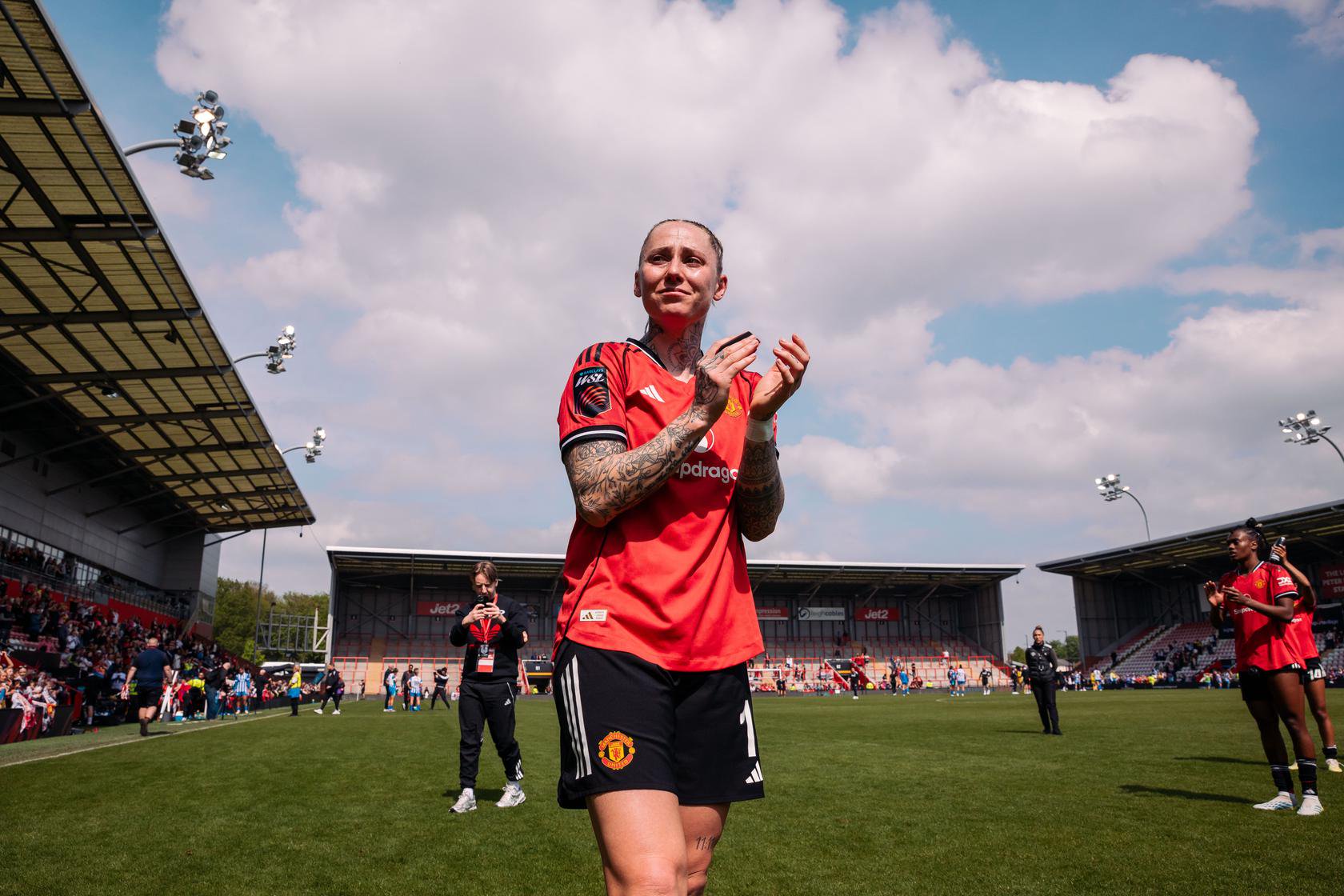 Leah Galton claps the fans after United Women 1 Brighton 1