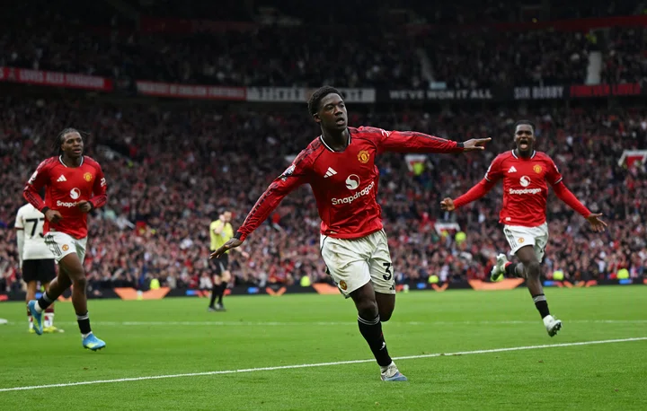 Kobbie Mainoo celebrates winner against Liverpool May 2026