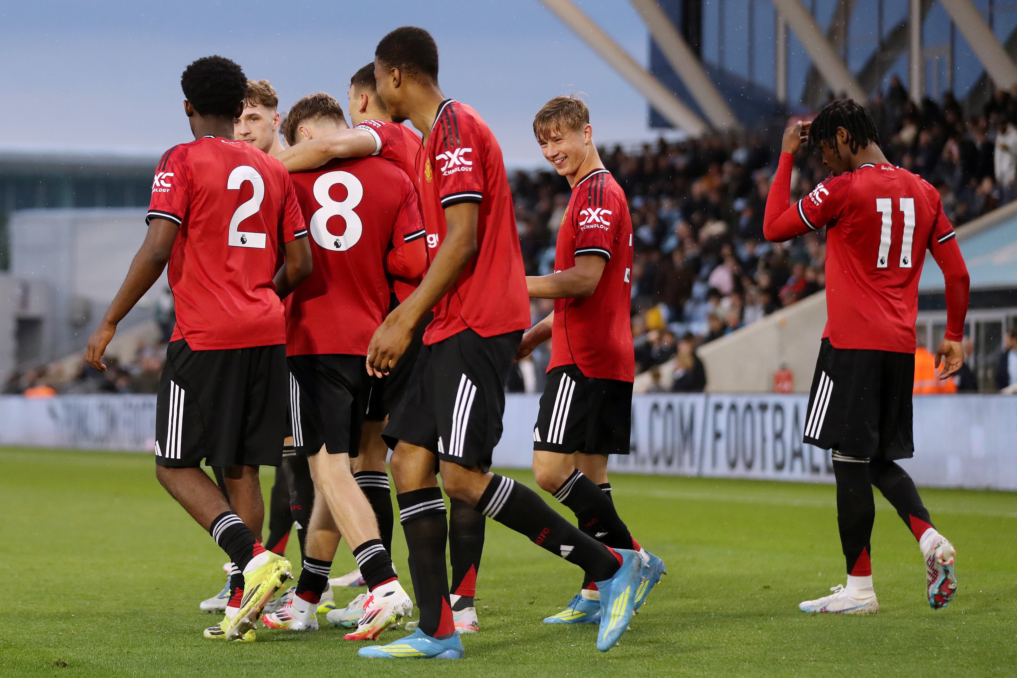 Image: Man Utd U21s celebrate a goal v Man City 8 May