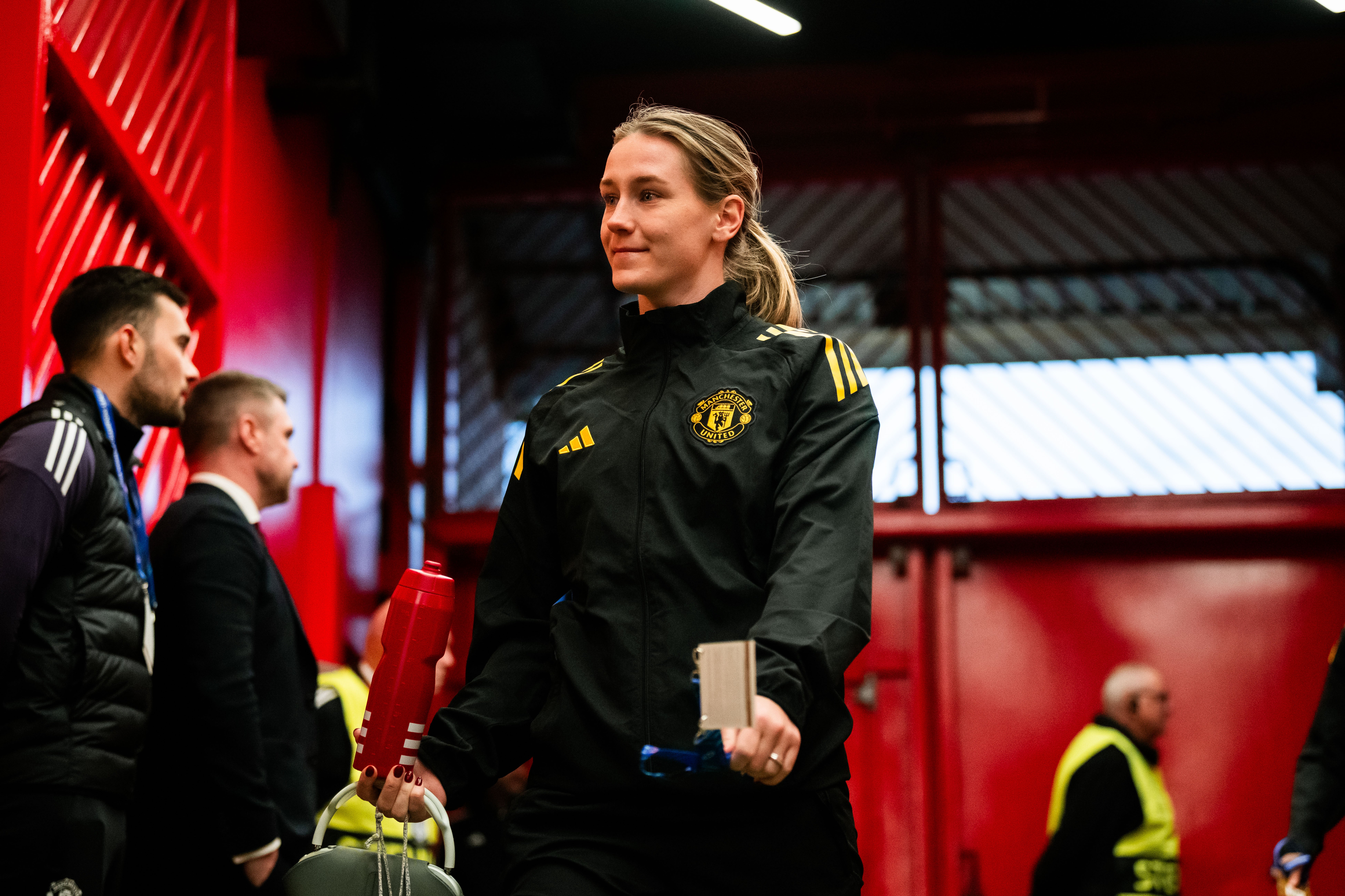 Elisabeth Terland arrives before a game for Manchester United Women