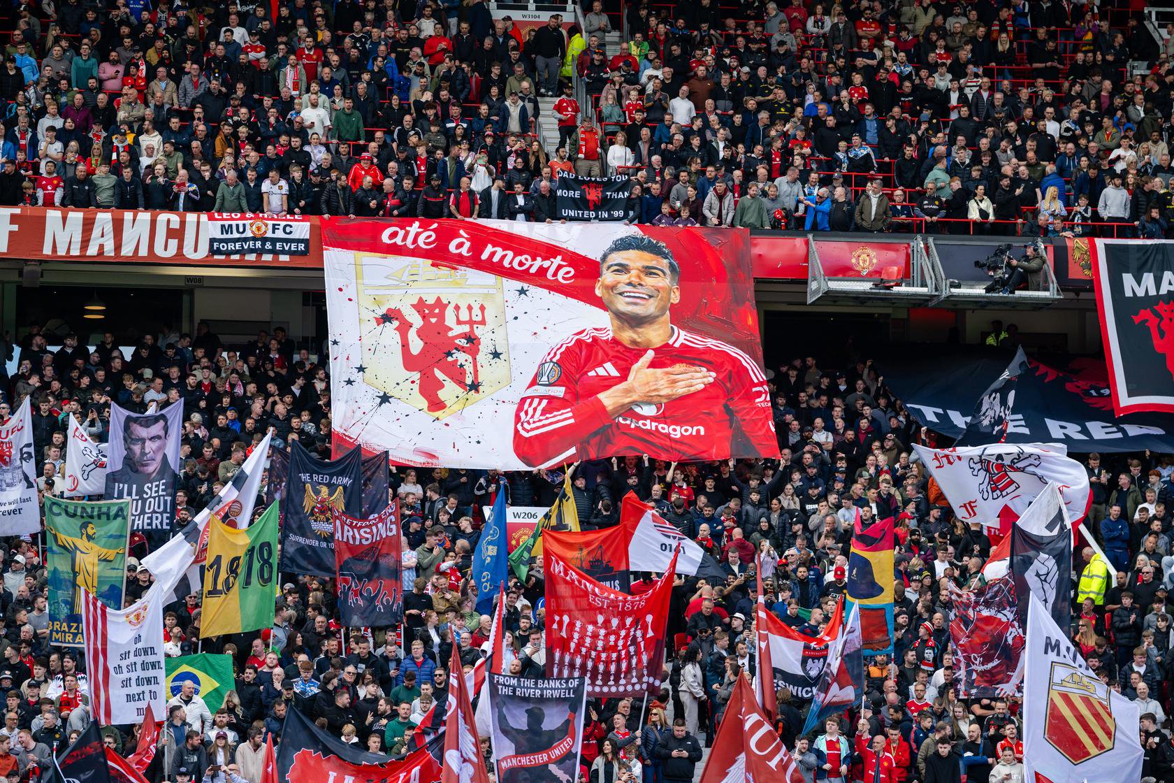 Casemiro TRA banner in the Stretford End
