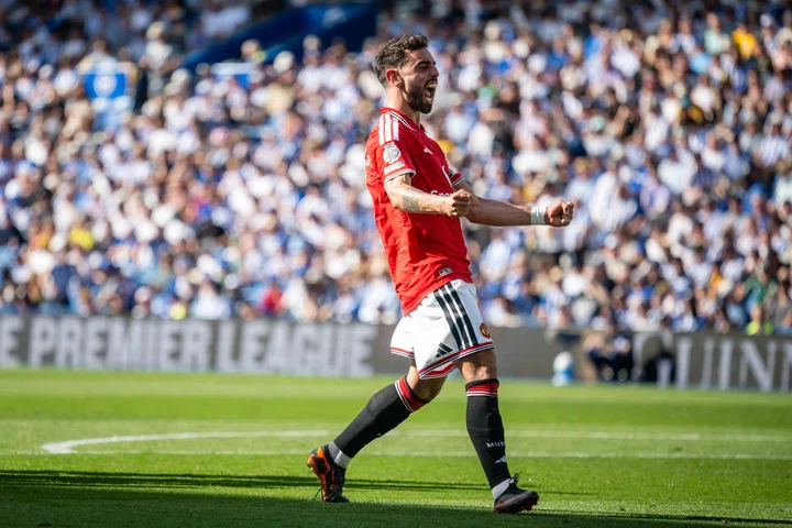 Image – Bruno Fernandes celebrates scoring against Brighton May 2026