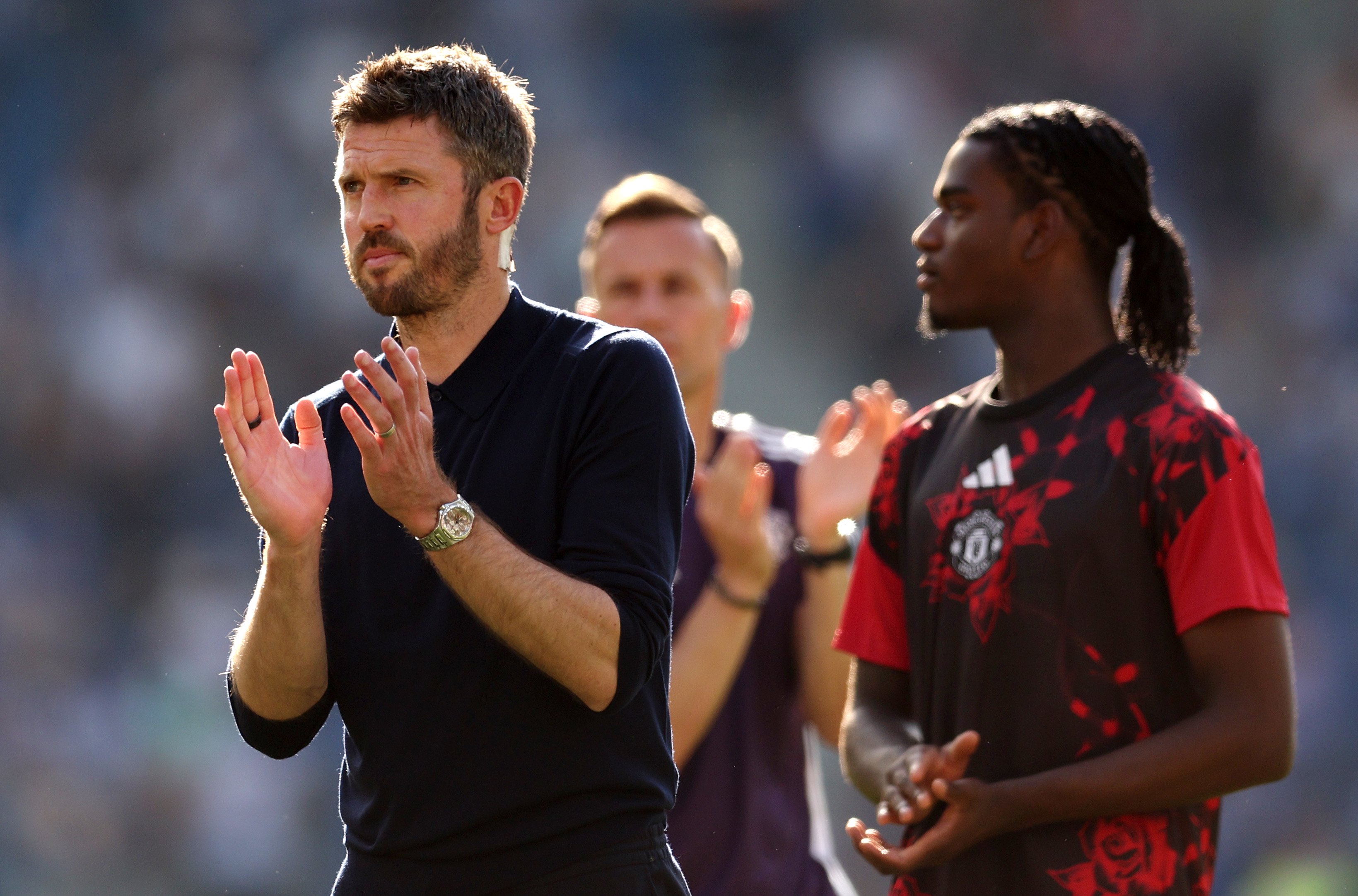 Michael Carrick claps fans at Amex Stadium after Man Utd v Brighton 24 May 2026
