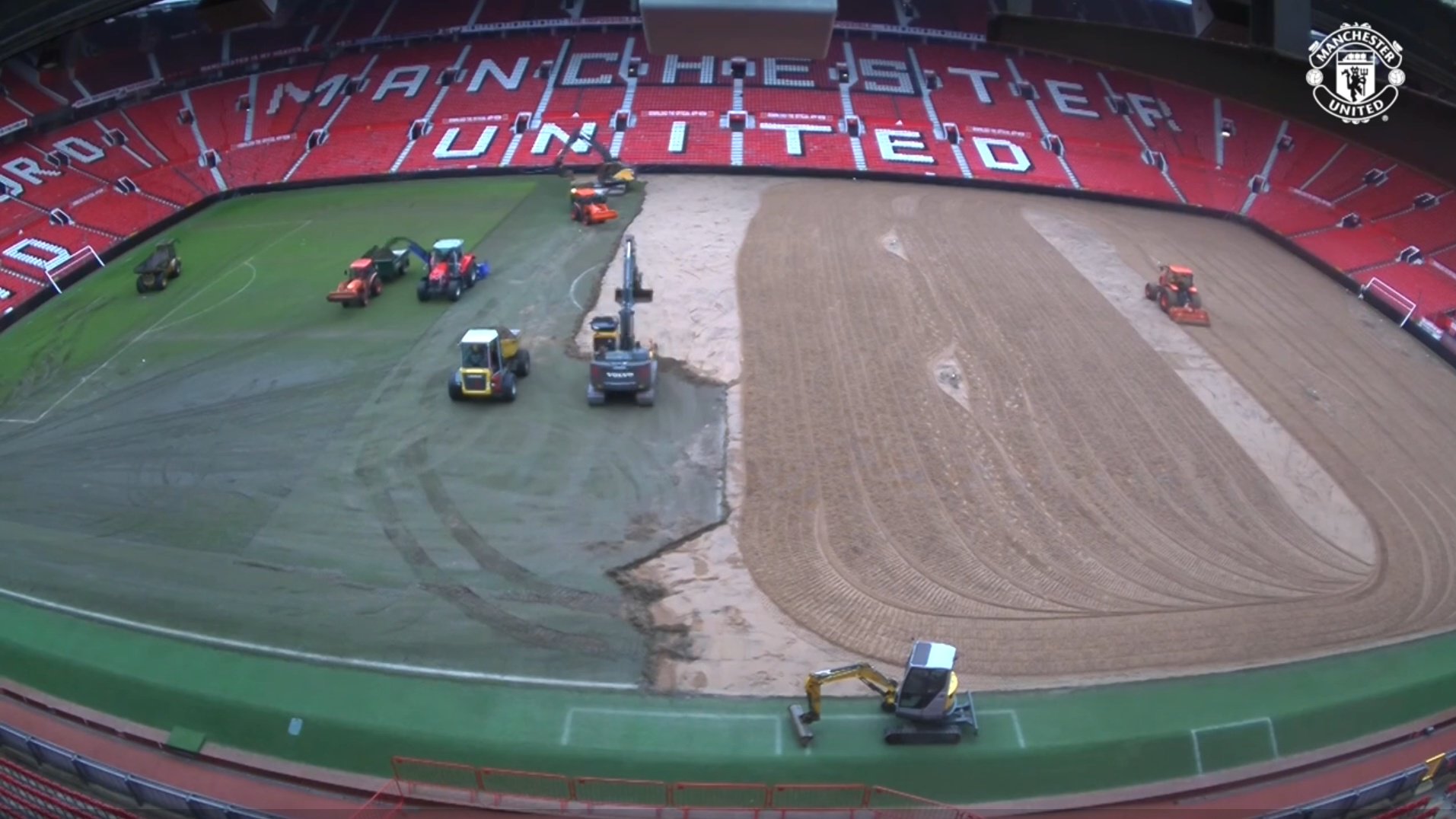 Old Trafford pitch upgrade aerial view