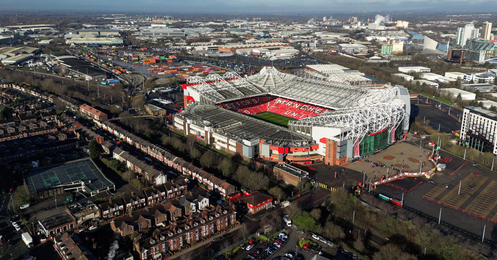 Aerial shot of Old Trafford stadium footprint