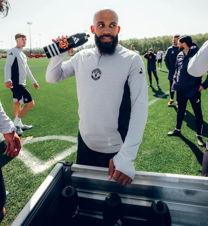 Bryan Mbeumo drinking water at Carrington.