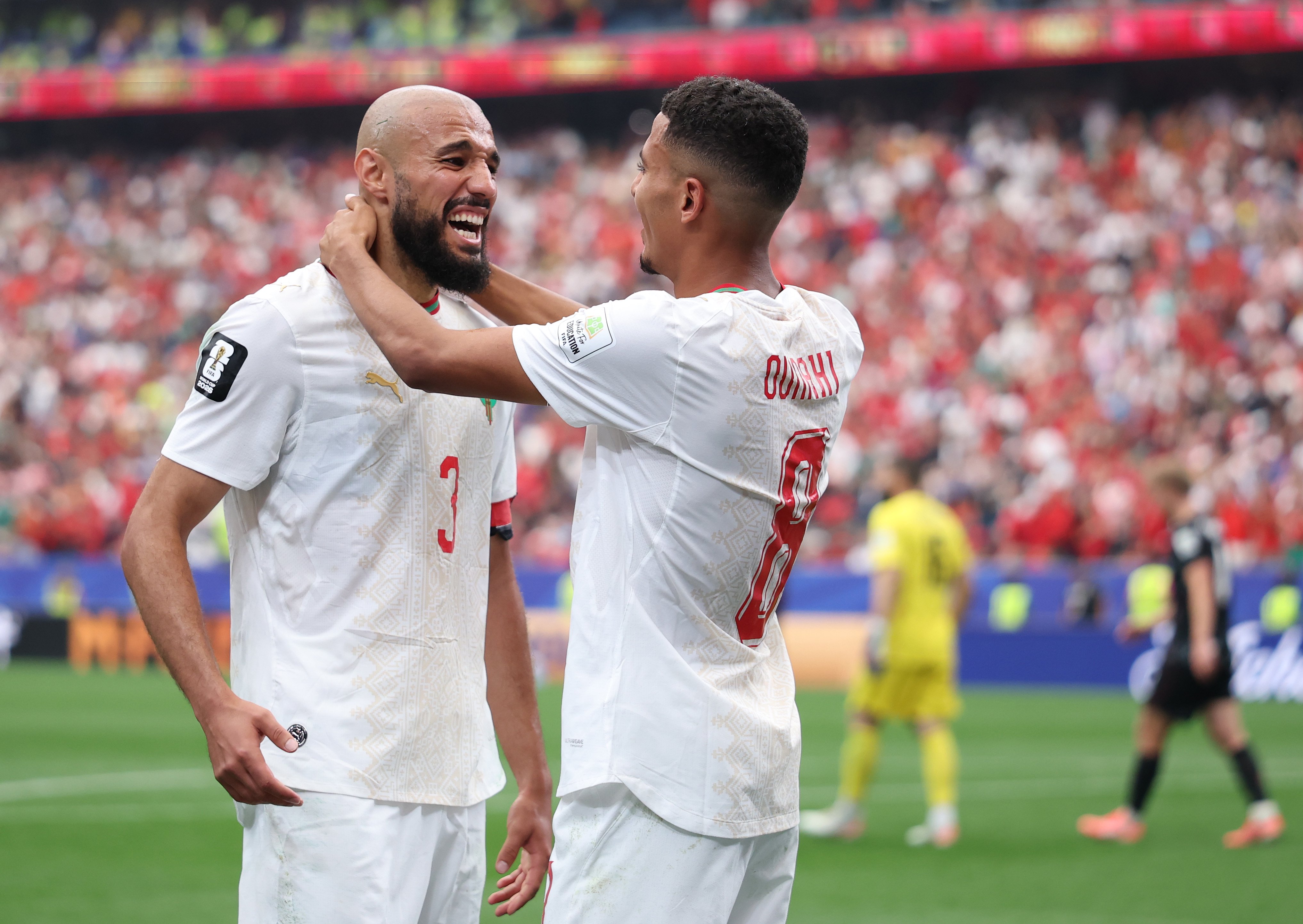Mazraoui celebrates with Ounahi in Morocco win