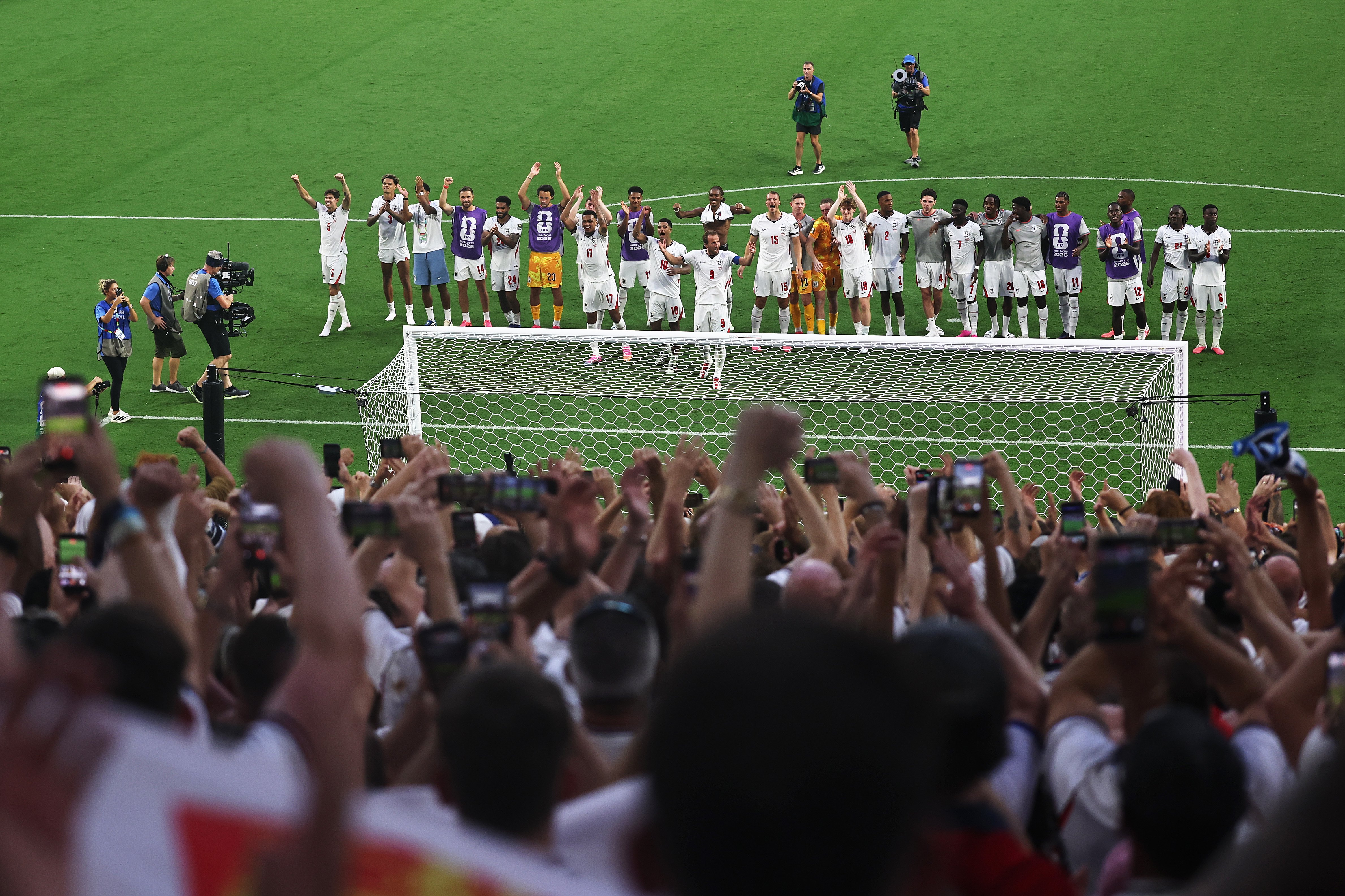 England team celebrating with fans after win v Norway