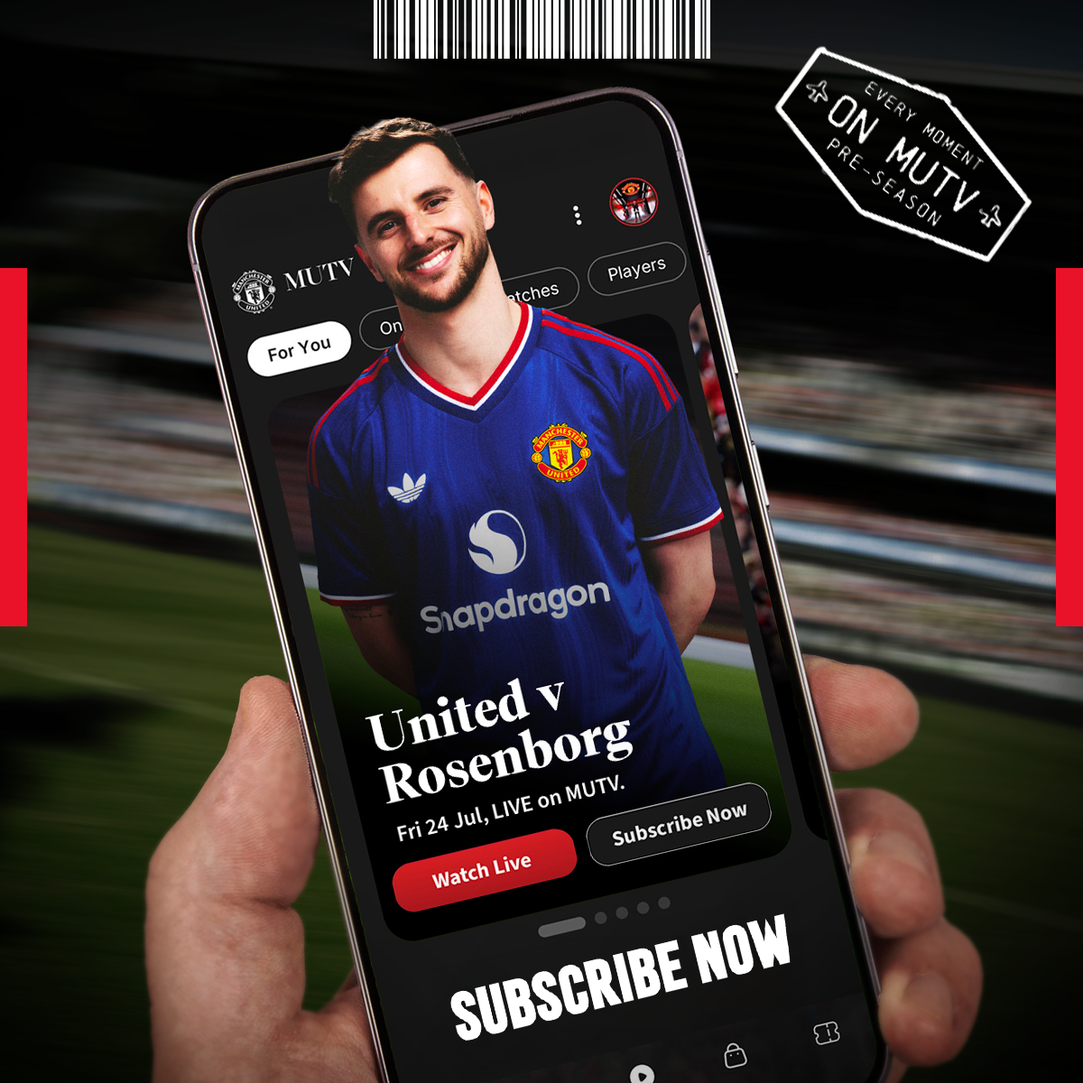 Mason Mount image for Rosenborg v United live on MUTV