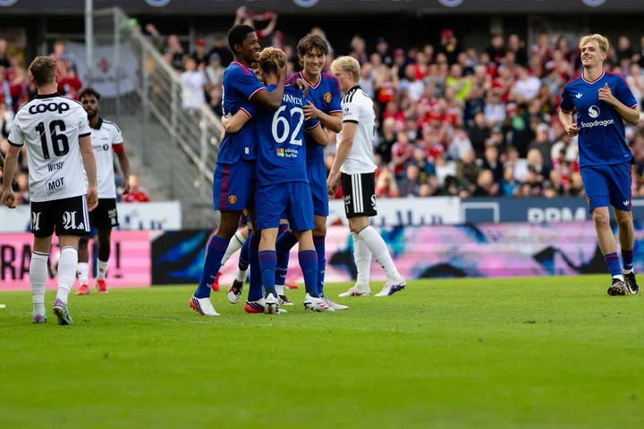 Jacob Devaney celebrates his goal against Rosenborg with his team-mates