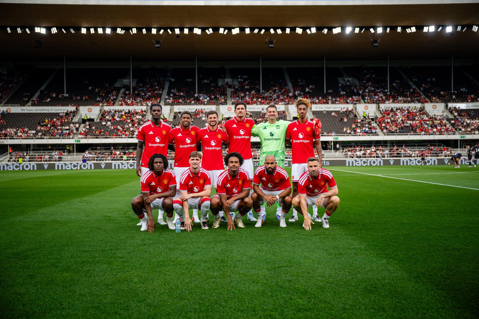 United players lined up before facing Wrexham in Helsinki