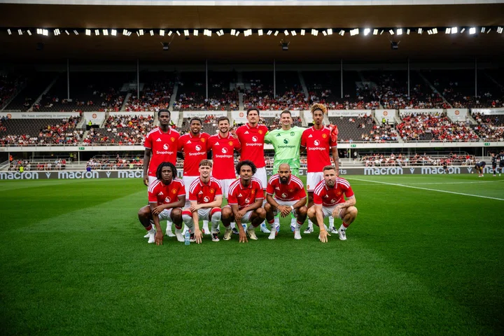 United players lined up before facing Wrexham in Helsinki