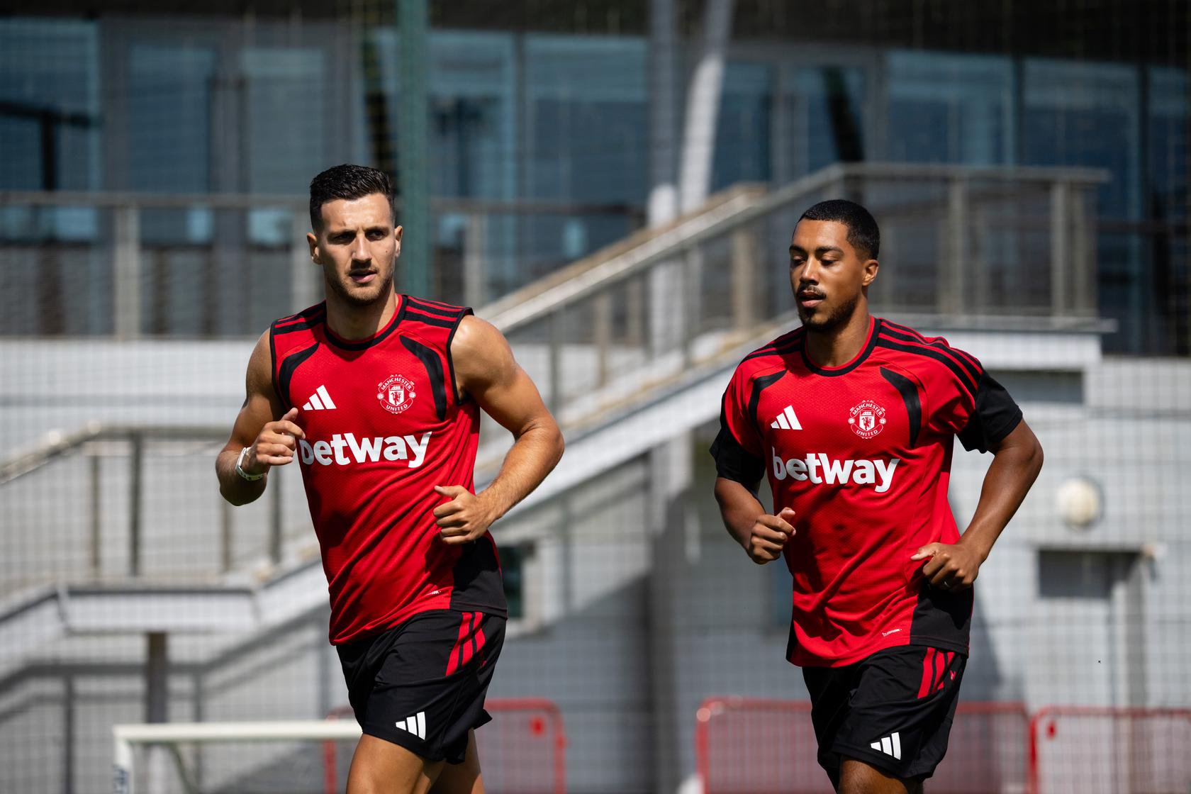 Diogo Dalot and Youri Tielemans in training