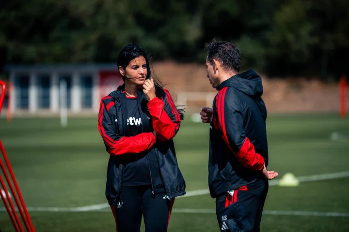 Eva Olid in first Manchester United Women training session 6 August 2026