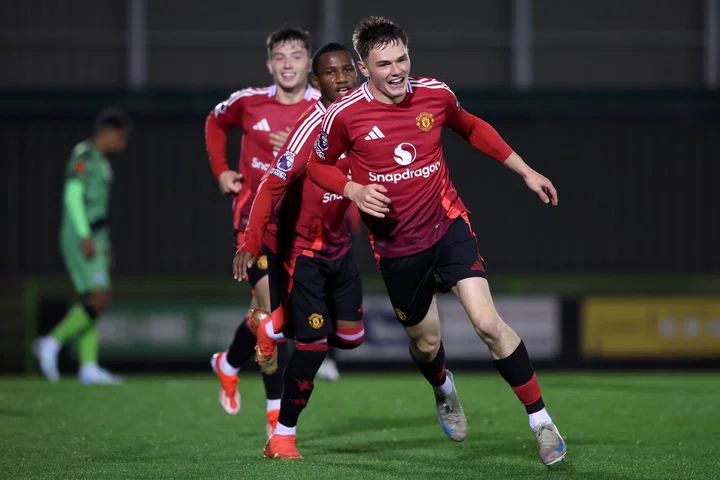 Ethan Ennis celebrates goal for Manchester United