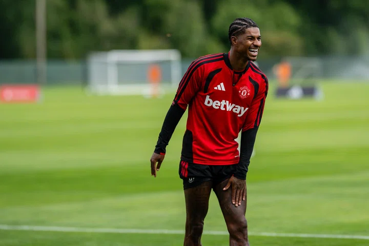 Marcus Rashford training and smiling during United pre-season in Ireland