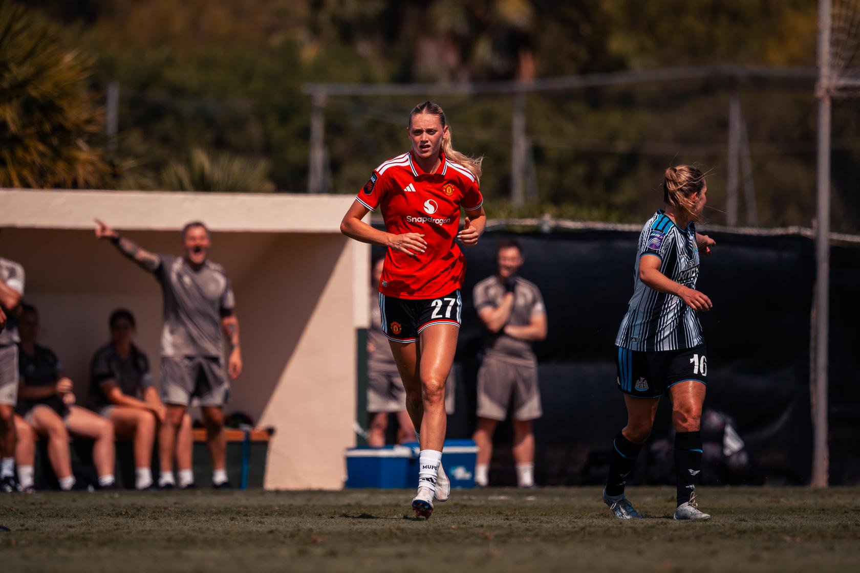 Layla Drury running during United Women pre-season clash with Newcastle