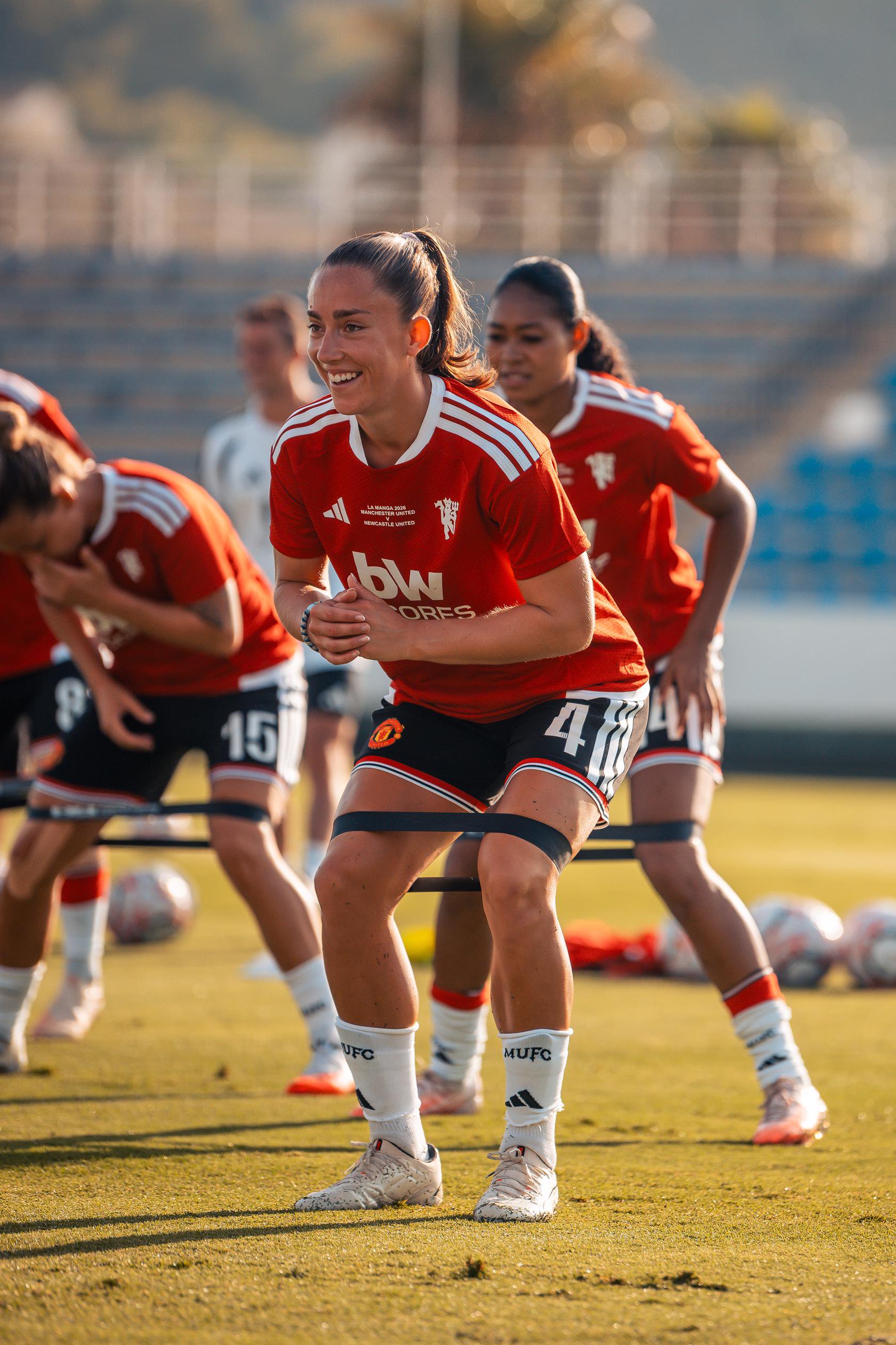 Maya Le Tissier warming up for friendly v Newcastle in La Manga