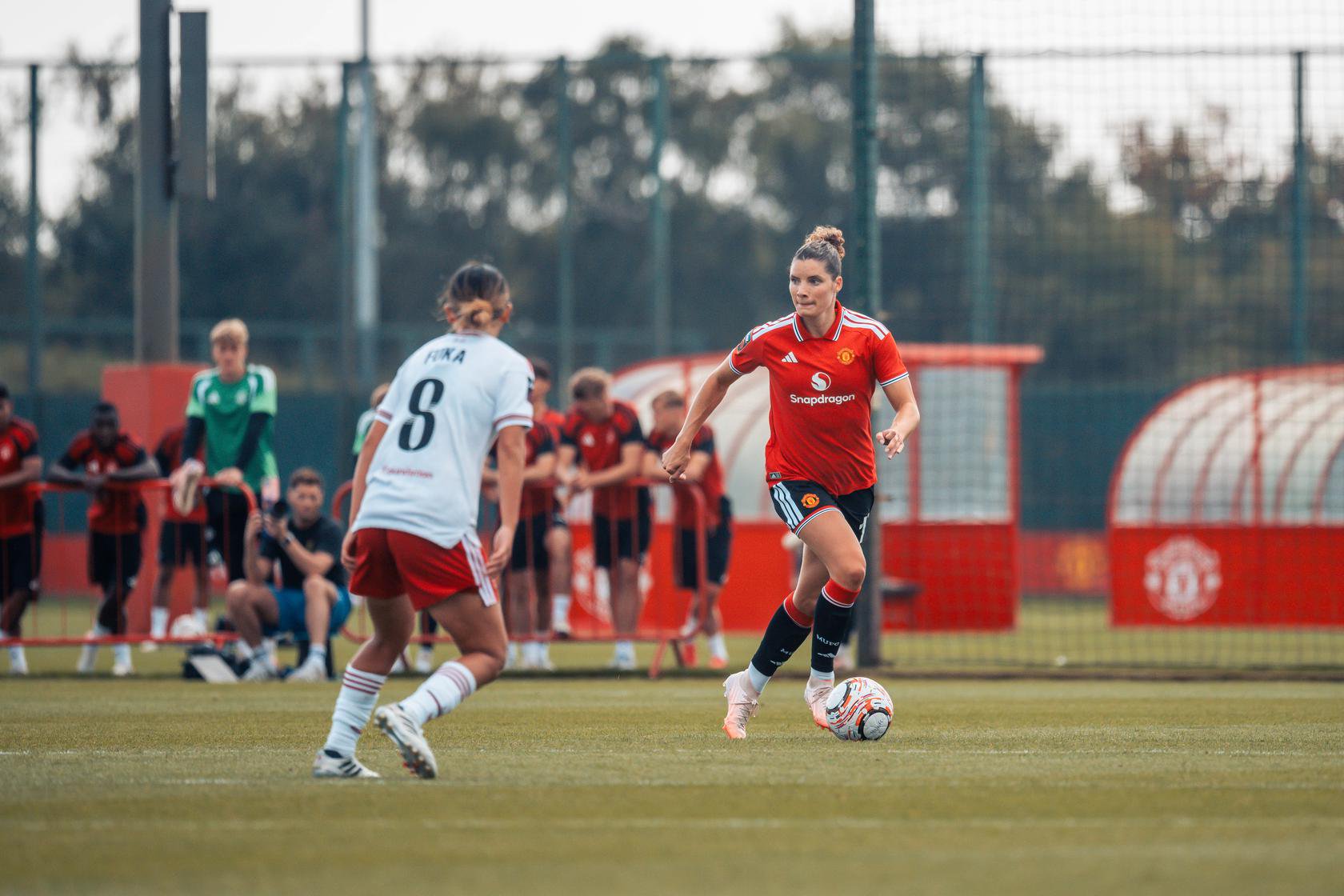 Dominique Janssen looks for a pass against Liverpool