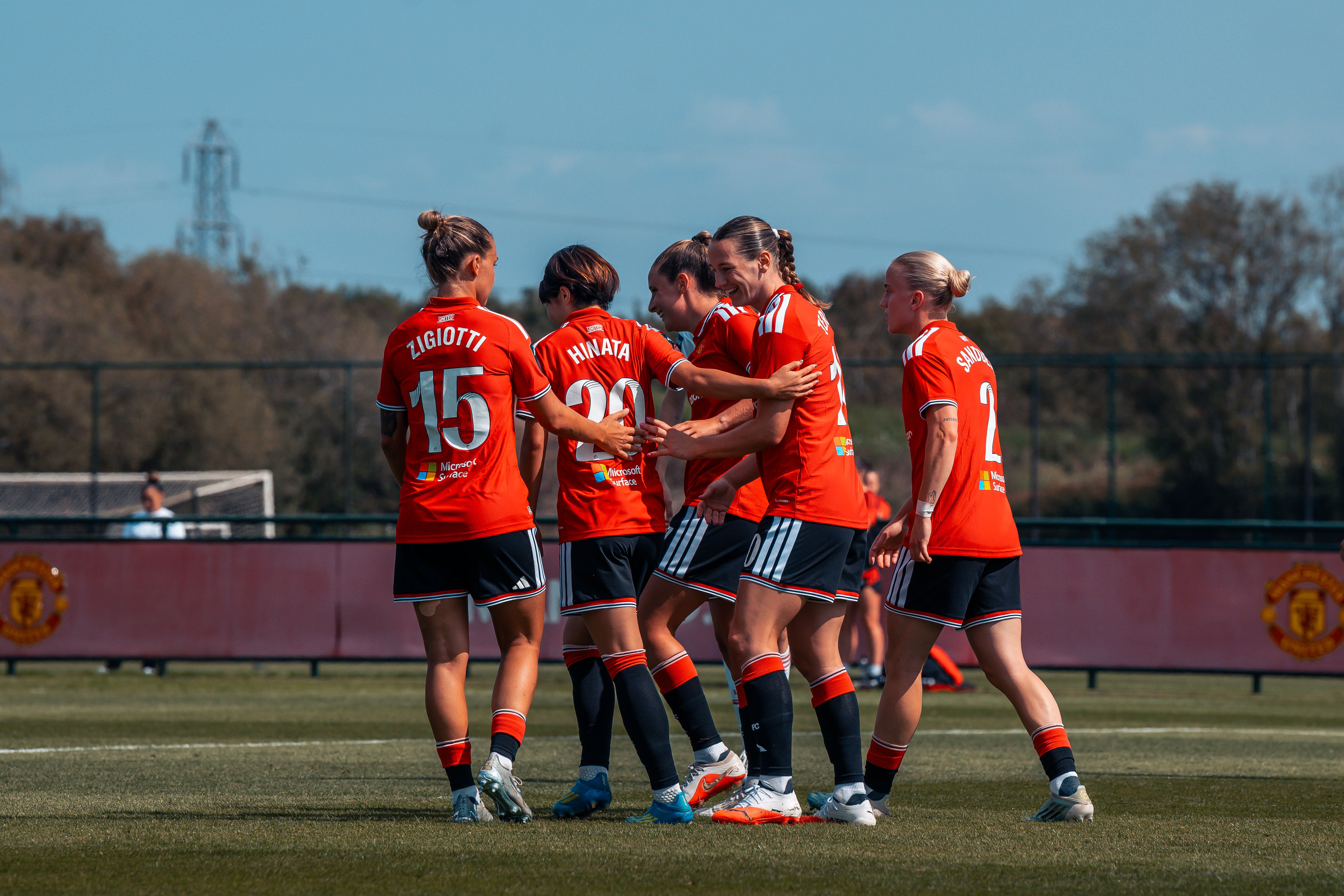 United Women celebrate goal v Liverpool in pre-season friendly