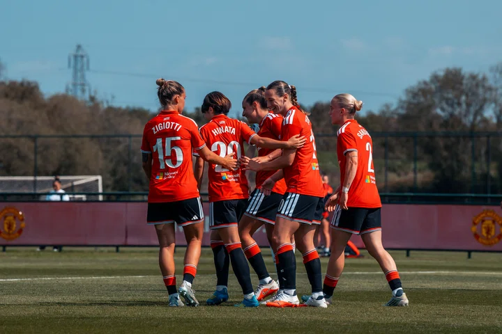 United Women celebrate goal v Liverpool in pre-season friendly