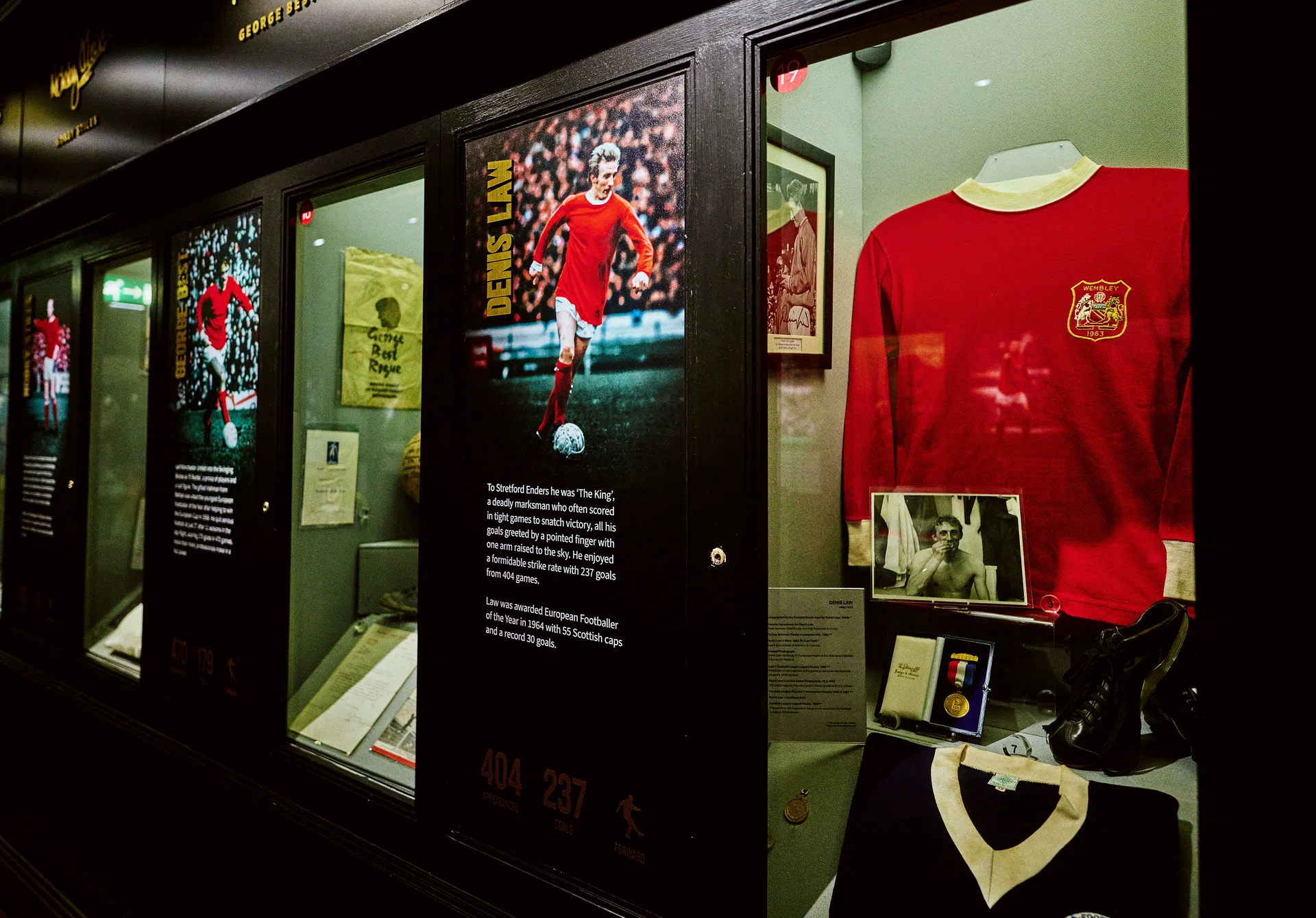 Shot of Denis Law exhibition at Old Trafford Museum