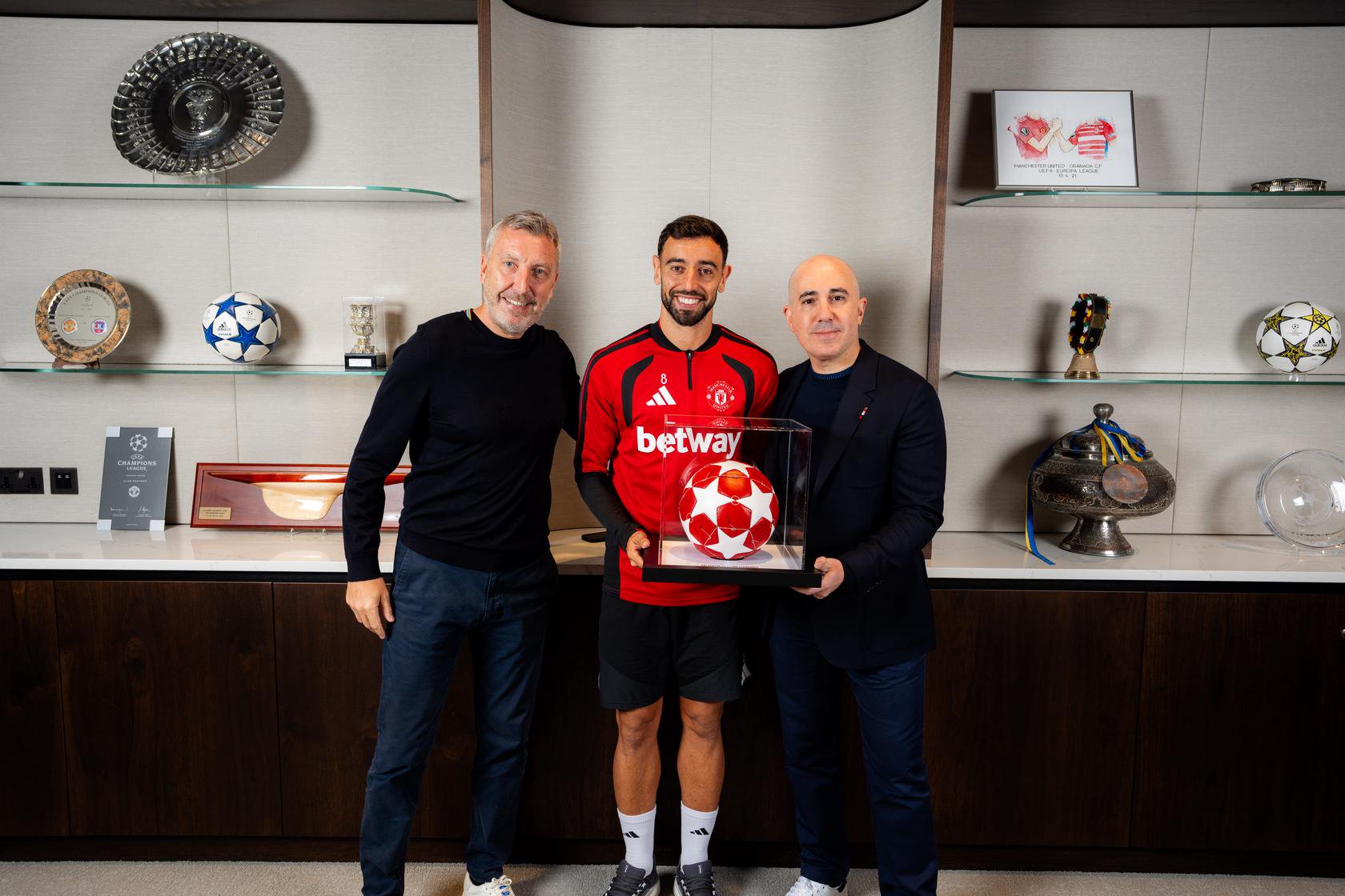 Bruno Fernandes with Omar Berrada and Jason Wilcox