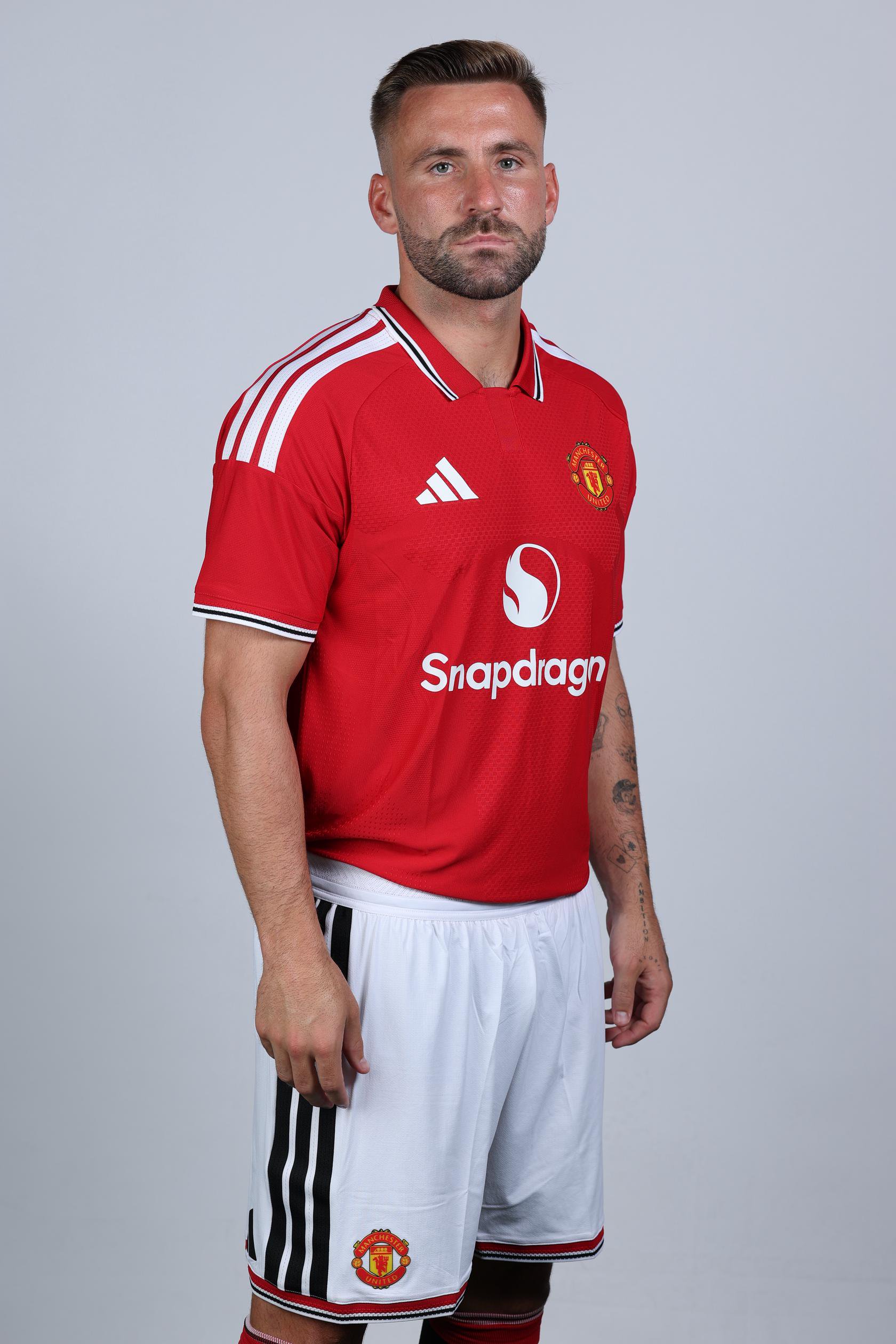 Luke Shaw looks serious in Champions League pose
