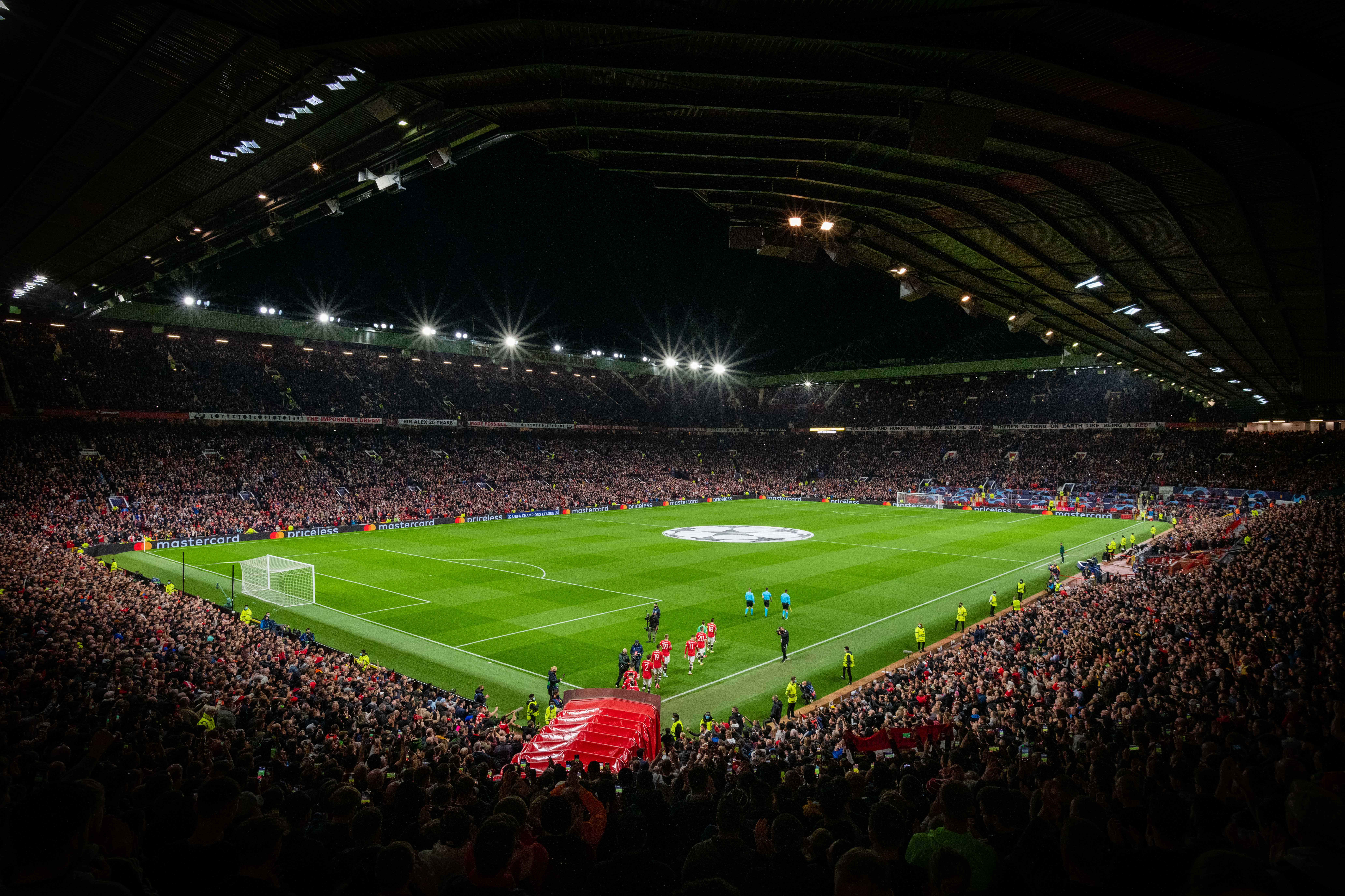 Interior view of Old Trafford on a Champions League night