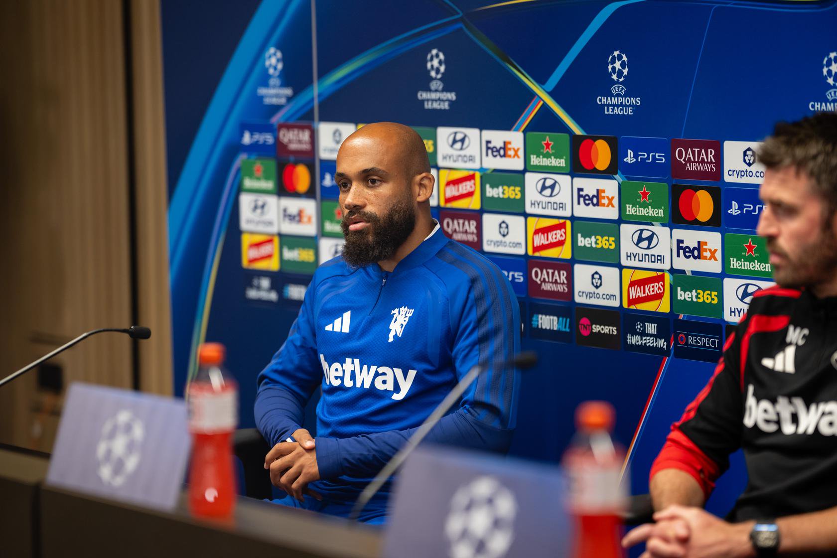 Bryan Mbeumo and Michael Carrick in press conference ahead of Sabah