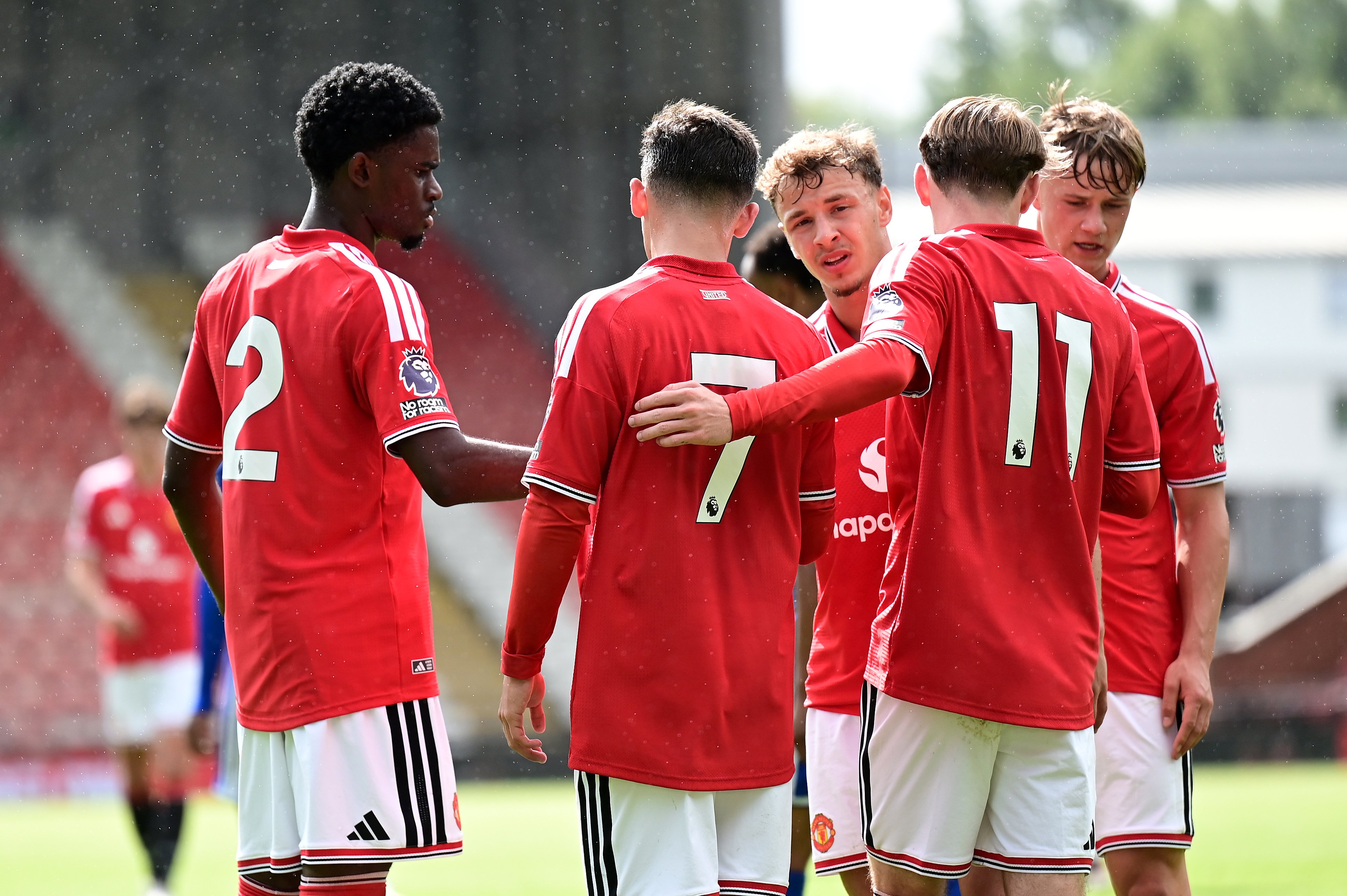 Man United Under-21s celebrate a goal against Leicester City