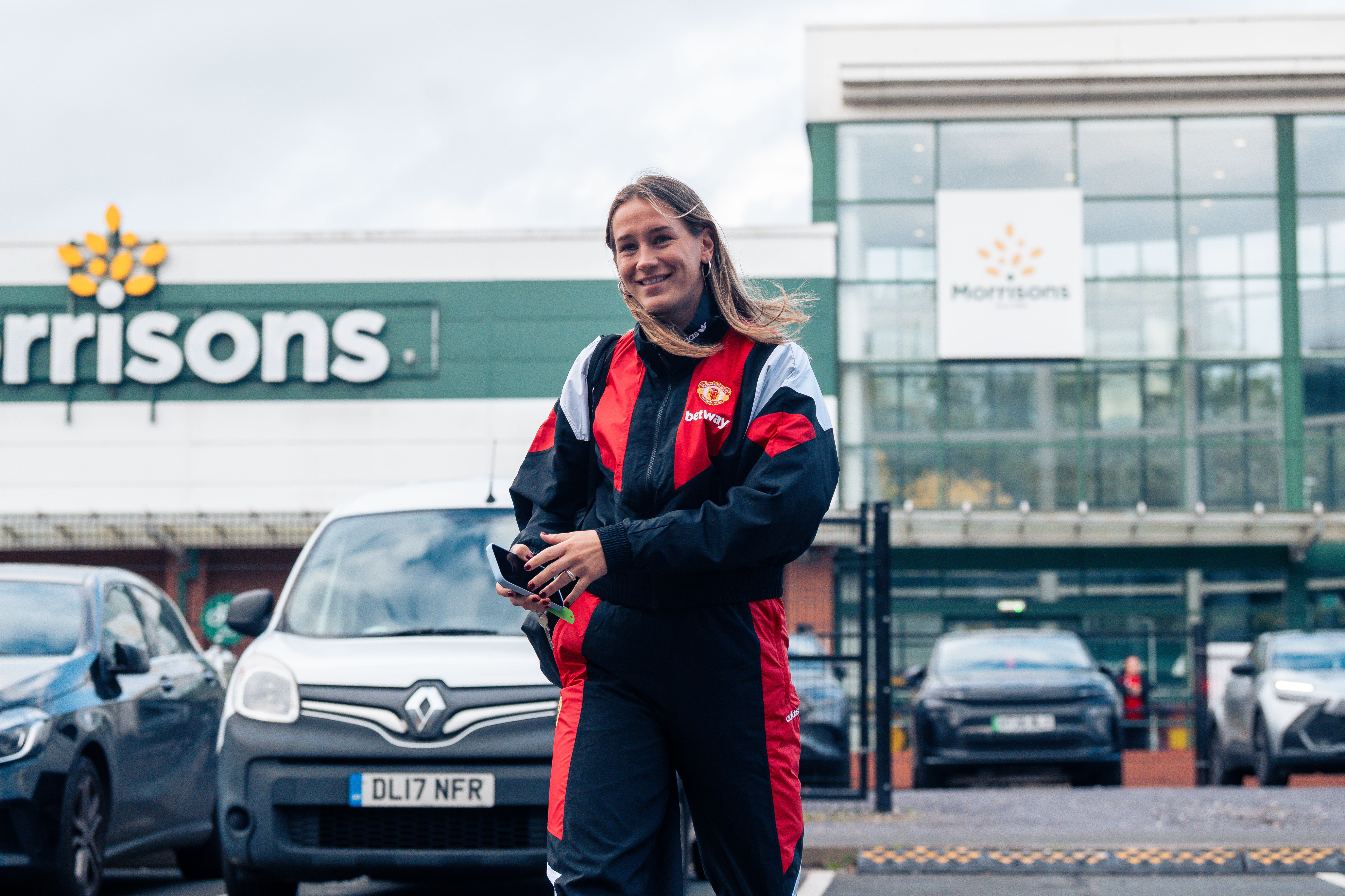 Elisabeth Terland smiling arriving for West Ham