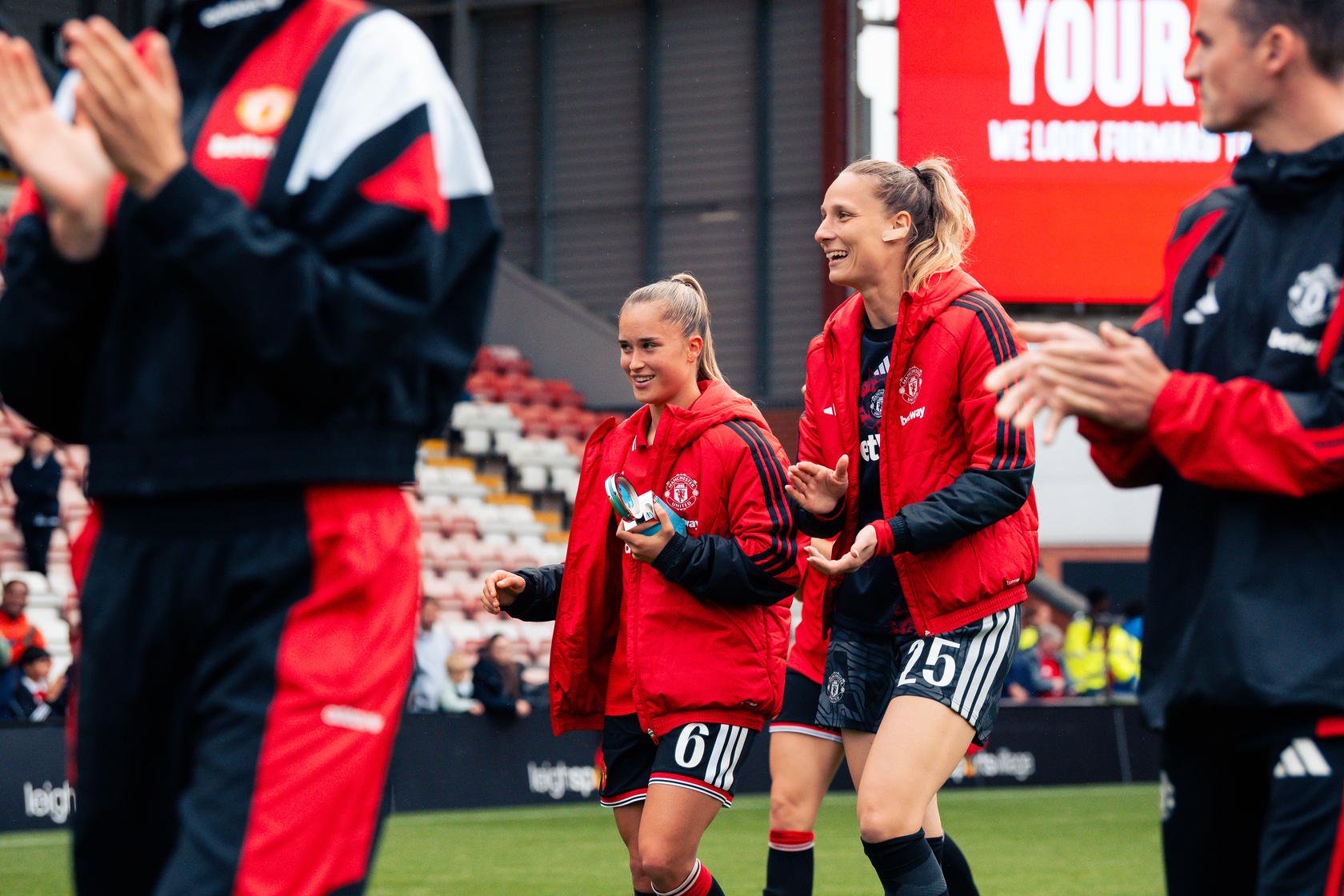 Andrea Medina with Janina Leitzig and West Ham Player of the Match award